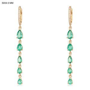 Graduated Pear Cut Emeralds 14K (or 18k upon request) Gold Long Drop Earrings